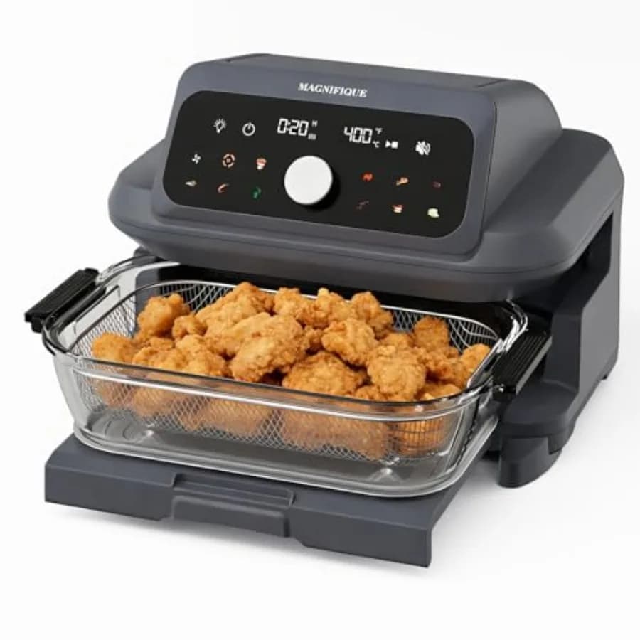 Forno Friggitrice ad Aria Calda in Vetro da 6 Litri con Finestra di Visualizzazione Completa in Vetro, Touchscreen Digitale 12-in-1, Circolazione Rapida dell'Aria Calda