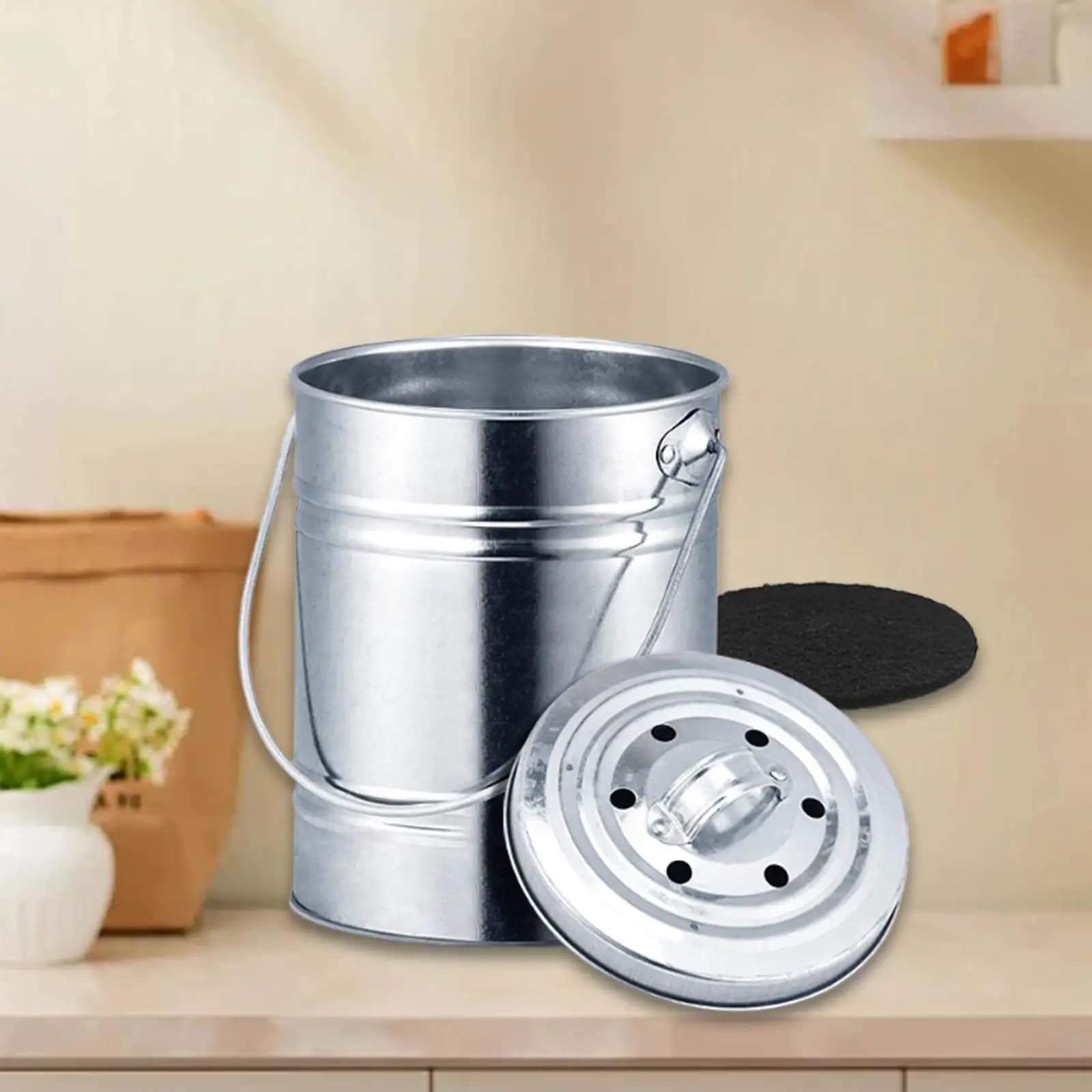 Indoor Compost Bin with Carrying Handle Food Waste Bin for Farmhouse Garden