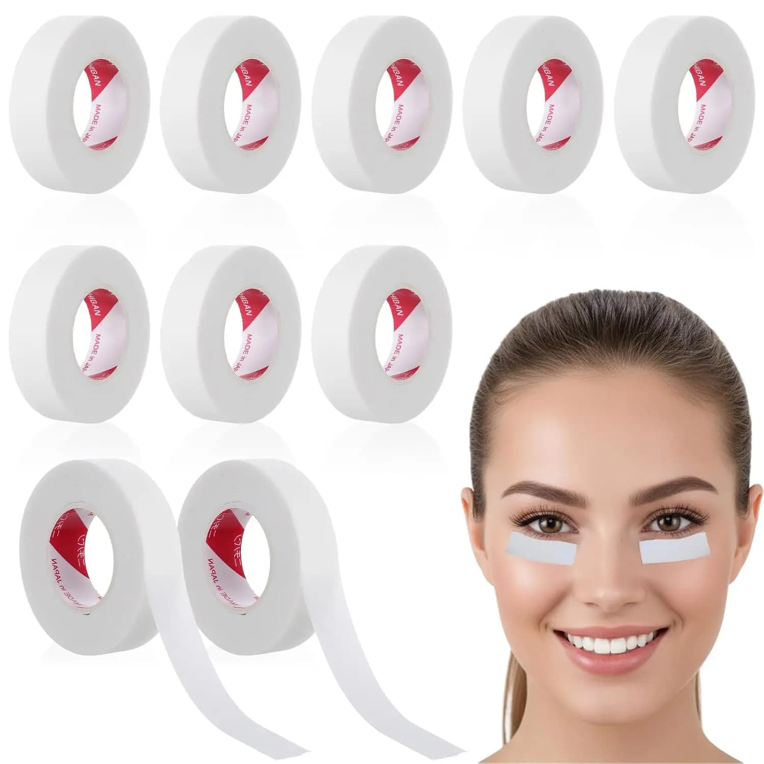 10 Rolls Hypoallergenic Lash Tape - White Breathable Micro-Pore Strips for Eyelash Extensions (9Mx1.2CM, Salon Grade)