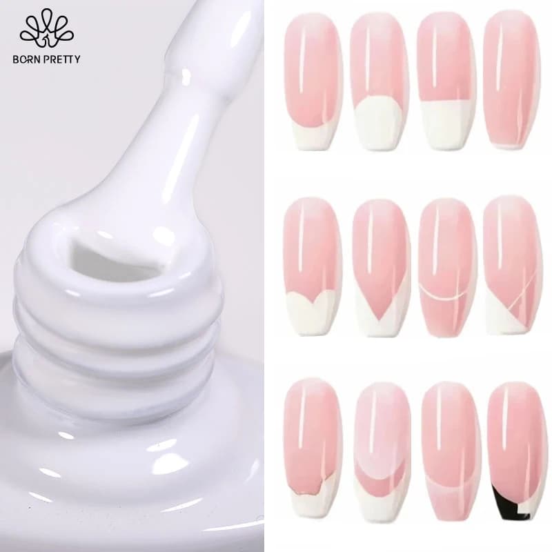 BORN PRETTY 1/2 pezzi Smalto Gel per Unghie Bianco per Design 12 Stili Unghie alla Francese Vernice Semi Trasparente Soak Off Gel UV LED