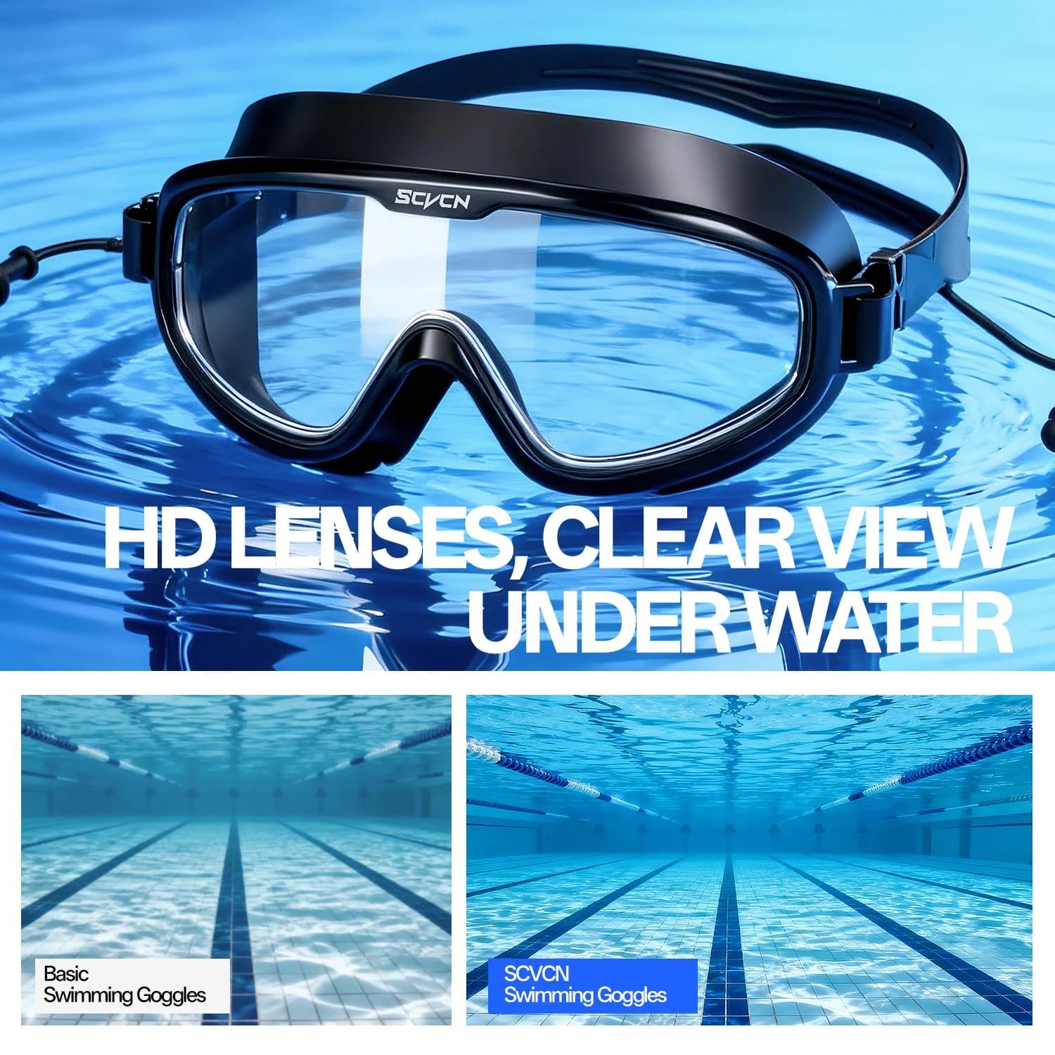SCVCN New UV400 Waterproof Anti-fog Adjustable Strap Sealing Swimwear Professional Glasses Surf Beach