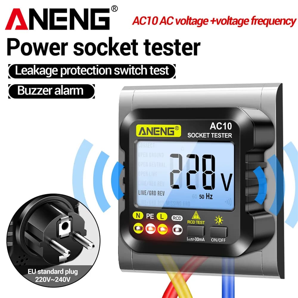 AC Line Detector with Digital Display ANENG AC10 Tester to Control Phase, Polarity, Neutral and Live Phase of US and European Phases