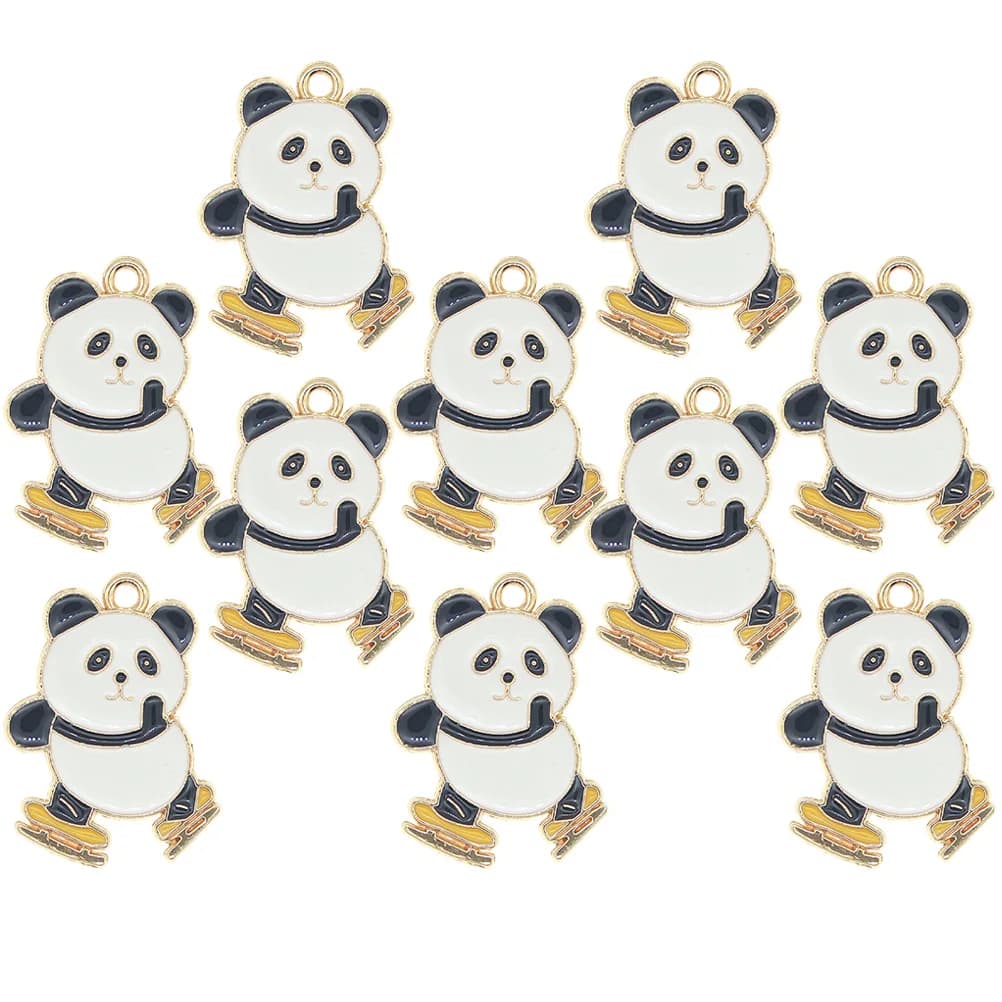 10 pezzi di pattinaggio su ghiaccio panda portachiavi ciondolo in lega ciondoli durevoli creazione di gioielli fai da te accessori decorativi chic panda ciondoli chiave