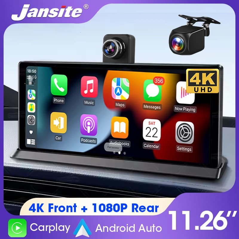 11.26 "pollici Auto DVR 4K Macchina Fotografica Senza Fili Carplay Android auto Ai Schermo Dash Cam Dual Len Videoregistratore GPS Navigazione Cruscotto