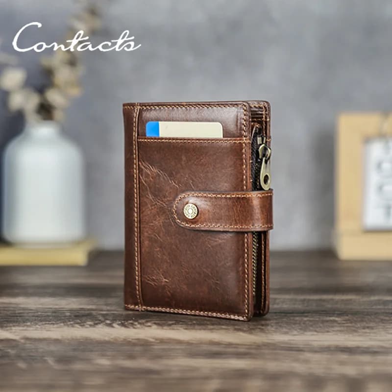 Portafoglio in Vera Pelle CONTACT'S per Uomo, Porta Carte RFID alla Moda, Portamonete Portatile, Borsa per Contanti, Regalo da Viaggio Maschile