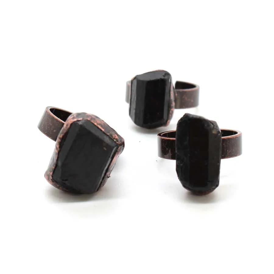 Charms Natural Irregular Black Tourmaline Crystal Stone Rings For Women Adjustalbe Choice Finger Ring Vintage Men Jewelry