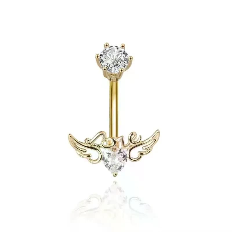 Heart Wings Belly Button Ring Cute Design Hypoallergenic Sexy Navel Piercing Jewelry for Teen Girl Birthday Gifts