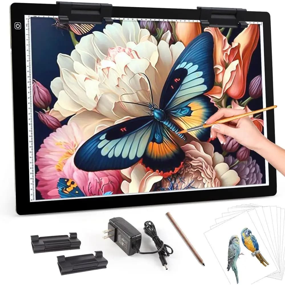 Lampada LED Ultra Sottile da 7mm con 3 Livelli di Dimmerazione, 2 Clip e Adattatore 12V 2A per Lavagna Luminosa, Diamond Painting, Schizzi, Tatuaggi