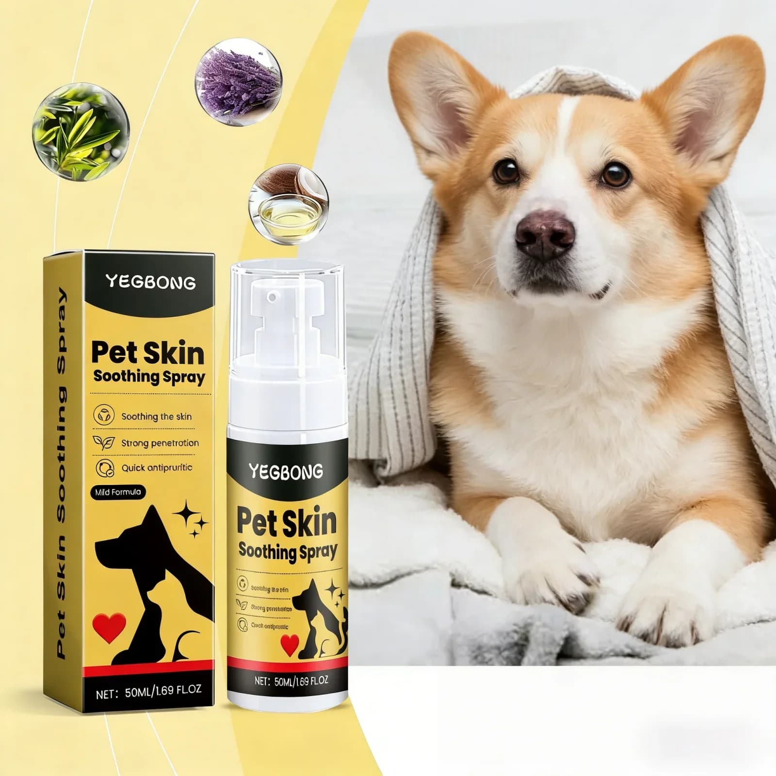 Spray lenitivo per la pelle dell'animale domestico Allevia l'inconforto per cani Controllo delle pulci di gatto Allevia il graffio della pelle Leccare Spray portatile per ferite di animali domestici