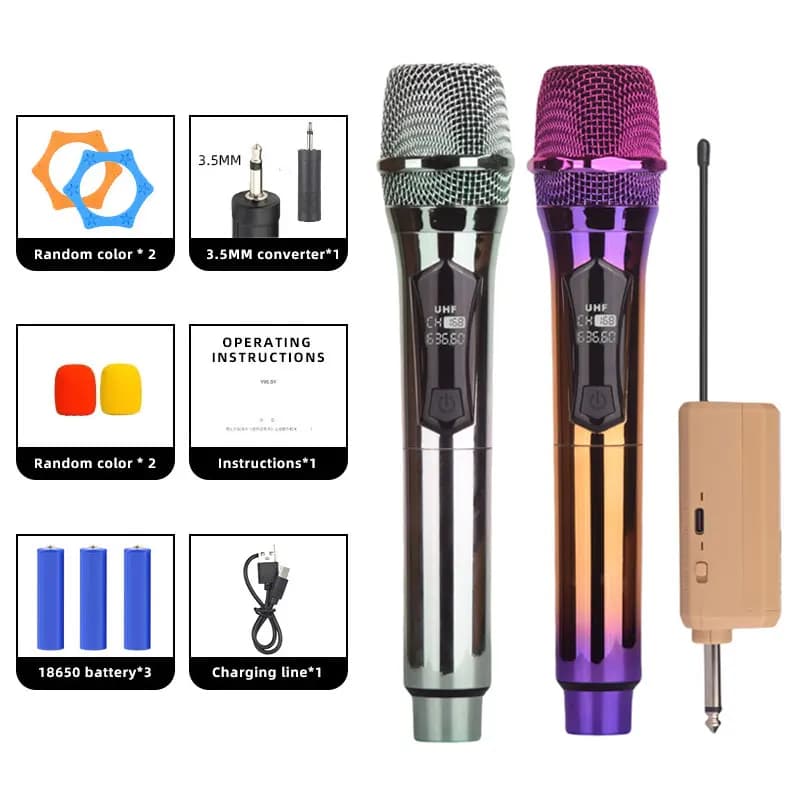 Microfono Karaoke wireless Macchine dinamiche per attrezzature per ambienti UHF Microfone Sem Fio Microfono Inalambricos Micro Sans Fil 2 Mic