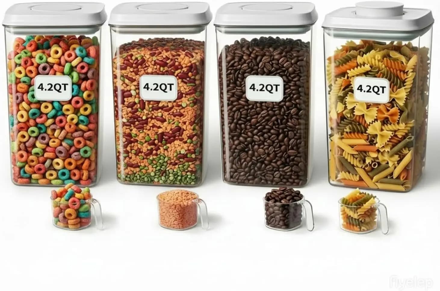 4 Pcs Large Pop Airtight Food Storage Containers Set with Lids, 4.2Qt/4L Food Containers with Scoop, Kitchen Pantry Organizatio