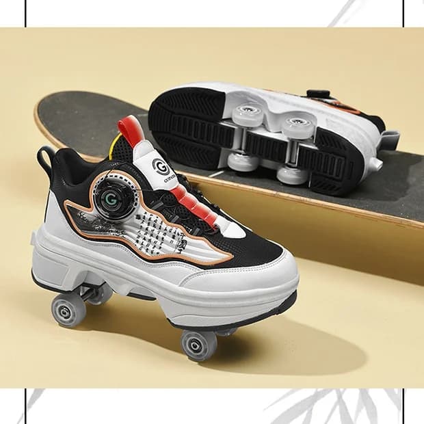 Scarpe da Pattinaggio a Rotelle Unisex con 4 Ruote Retrattili Automatiche, Sneakers Sportive Multifunzione per Adulti e Giovani