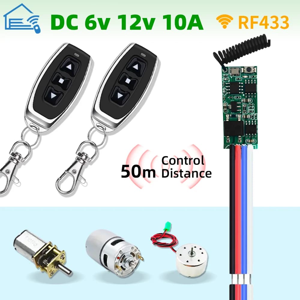 RF Mini Motor Remote Control Switch 433MHz DC 6V 12V 18V 24V Relay Module,50m Transmitter,for Motor Forwards Reverse Stop/DIY