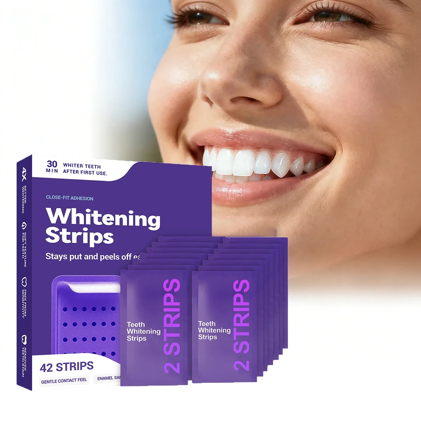 42/14 Strisce Sbiancanti Viola per Denti Sensibili, Migliorano l'Ingiallimento Dentale, Cura Orale per un Sorriso Luminoso Duraturo