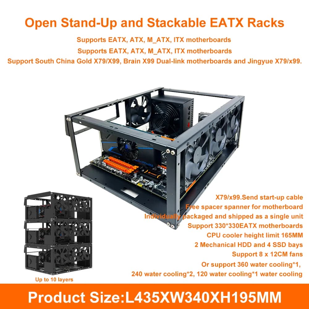 Custodia per scheda madre del computer fai-da-te Rack Telaio in alluminio Supporto per rack di raffreddamento Supporto per telaio aperto Staffa di supporto Buona dissipazione del calore
