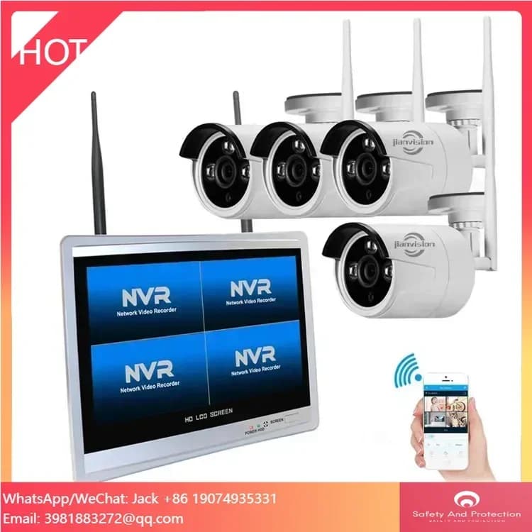 Sistema di Videosorveglianza Wireless CCTV 4CH 1080P con DVR di Sicurezza, Supporto per Disco Rigido Integrato, Schermo LCD da 12,5" e Kit Telecamere WiFi NVR