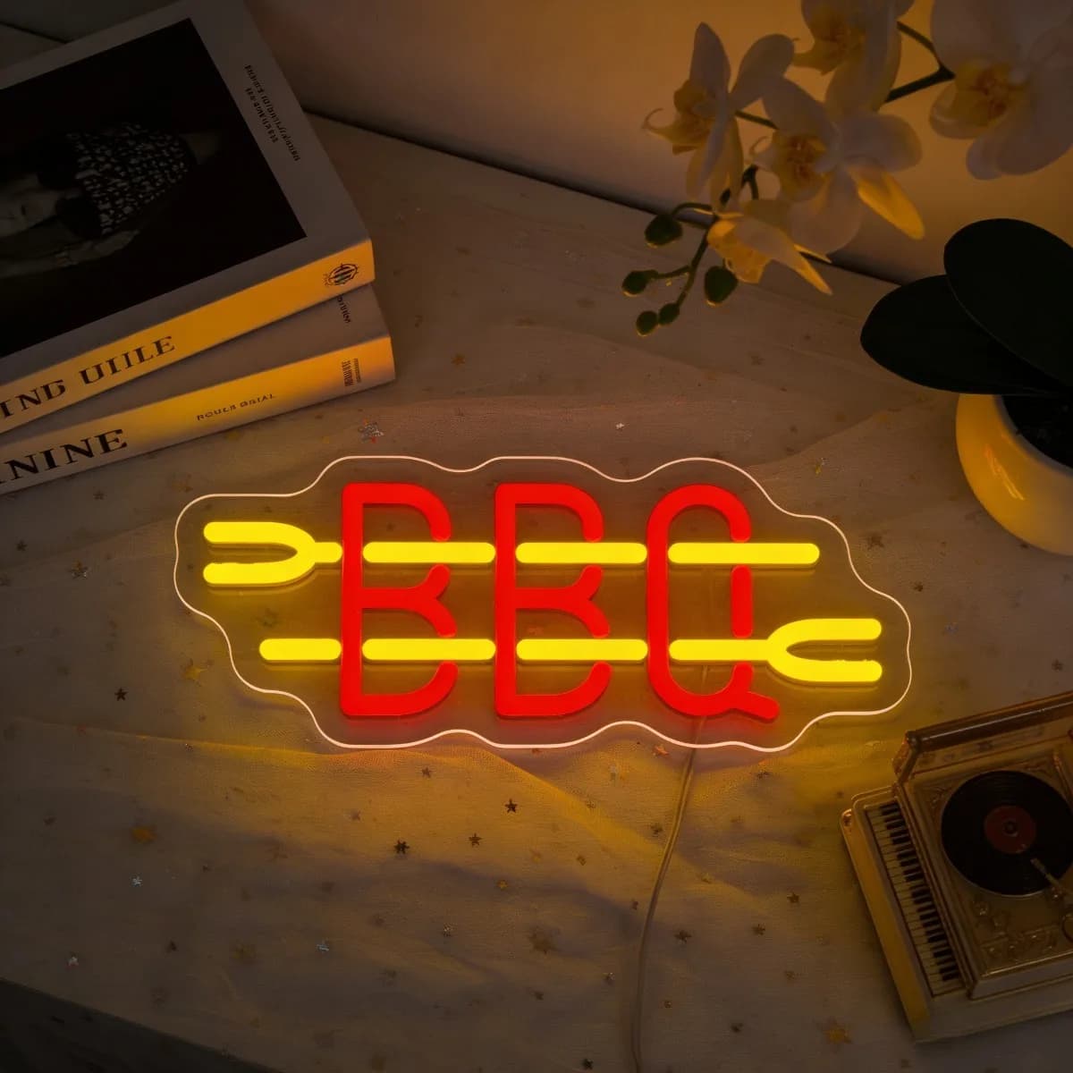 Insegna al Neon a LED a Forma di Forchette da BBQ, Alimentata tramite USB, Luce al Neon Dimmerabile per Feste con Barbecue in Giardino, Patio Esterno, Chioschi Alimentari, Negozi, Caffè, Decorazione Murale