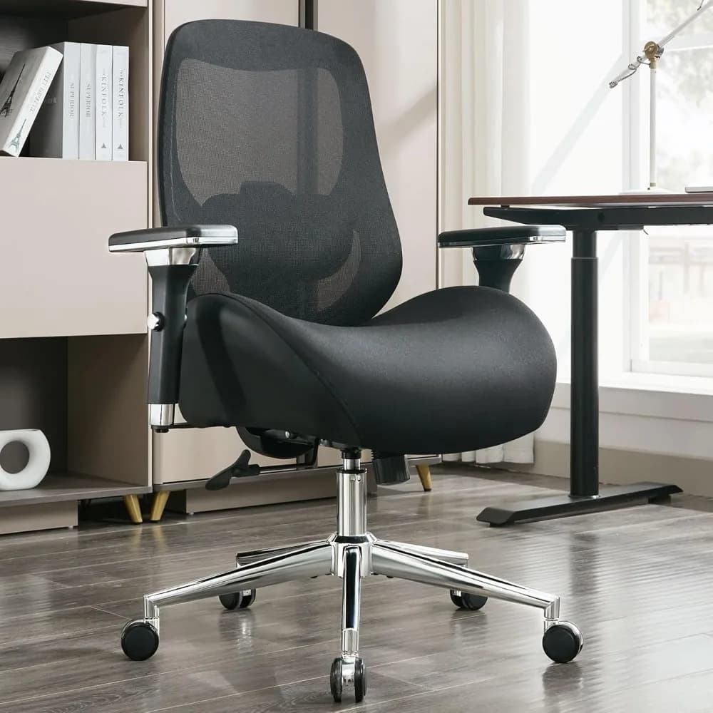 Sedia da Ufficio Grande e Alta per Persone Robuste, 750 libbre, con Cuscino Ampio e Spesso, Ergonomica in Rete, Braccioli 4D, Supporto Lombare Regolabile, per 8 Ore di Lavoro, Personalizzabile
