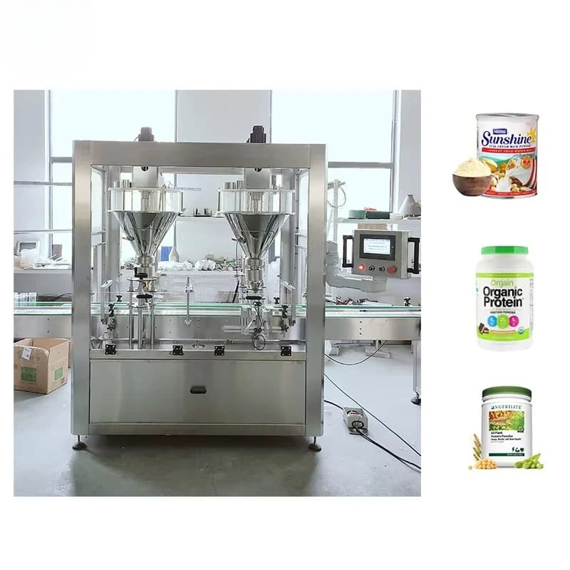 Macchina Automatica di Alta Precisione per Riempimento, Confezionamento, Tappatura ed Etichettatura di Bottiglie, Barattoli e Lattine in Plastica per Latte, Proteine e Vitamine in Polvere