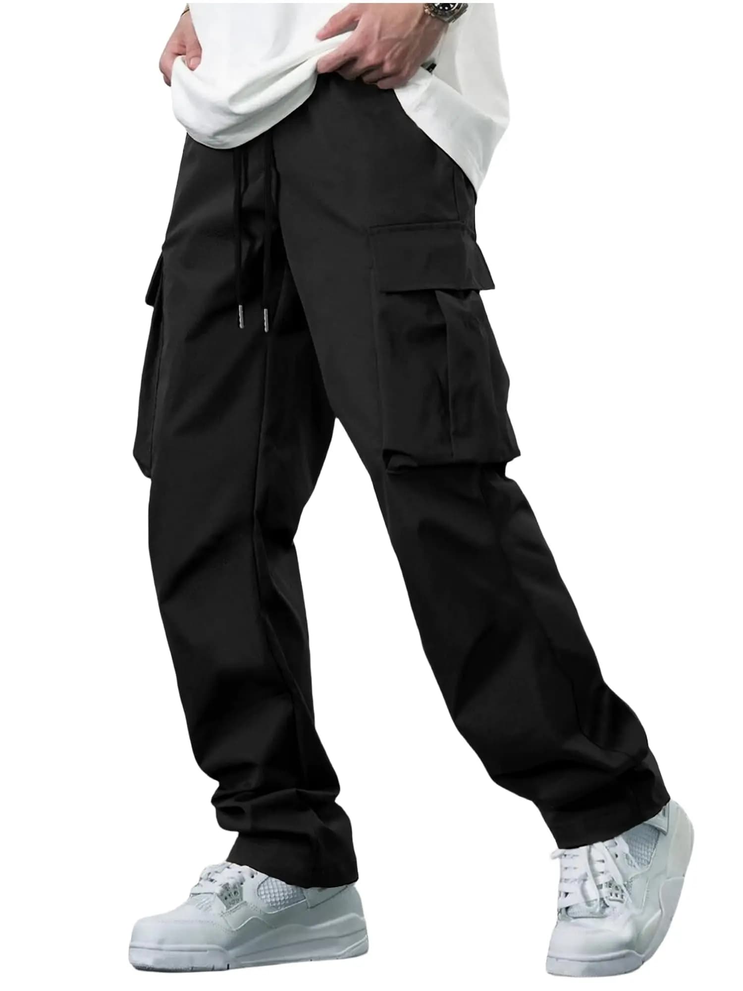 Men's overalls sports jogging pants street wear loose version drawstring design multi-pocket style