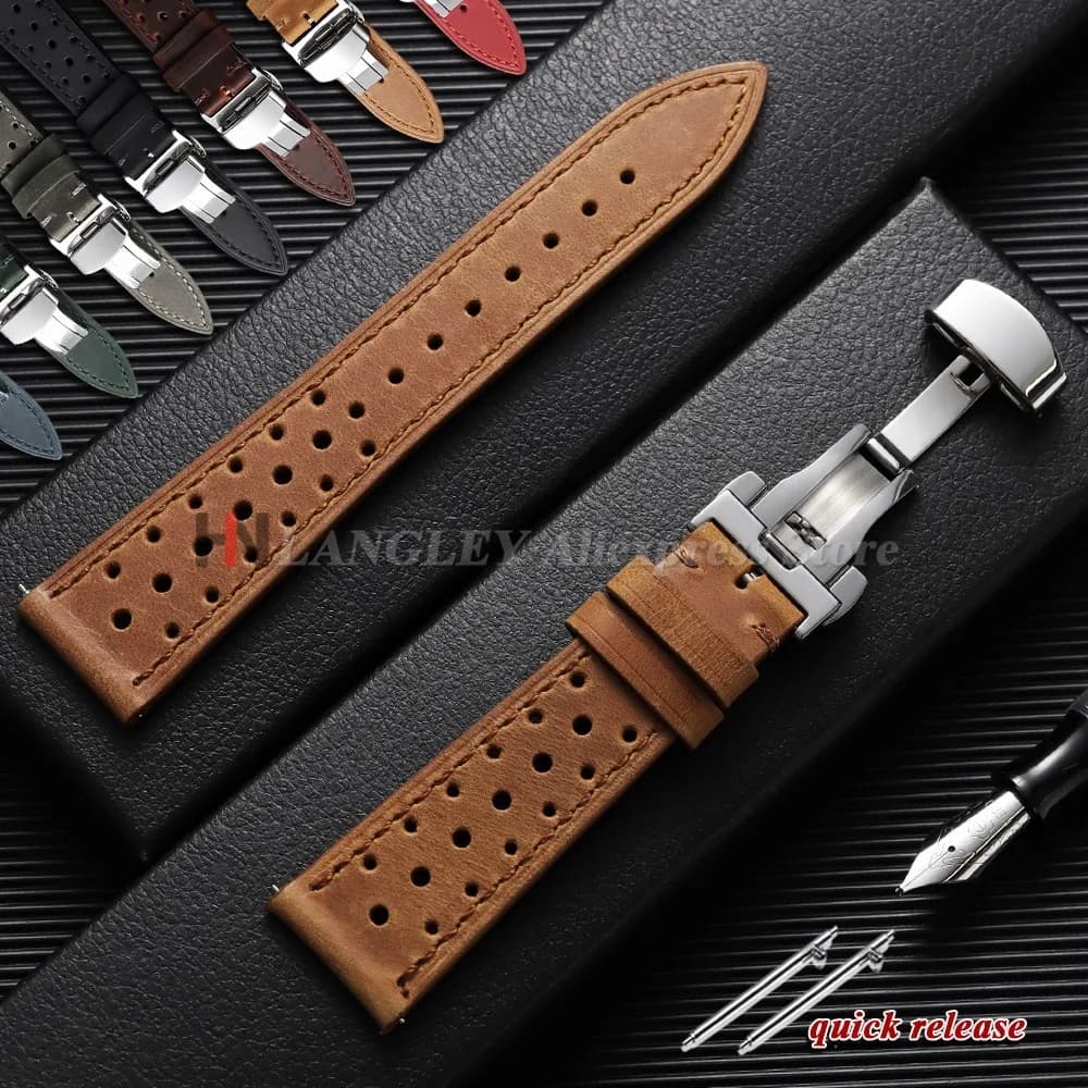 18/19/20/21/22/24mm Vintage Racing Leather Straps Men Women Universal Watch Band Breathable Bracelet Sport Wristbelt Accessories