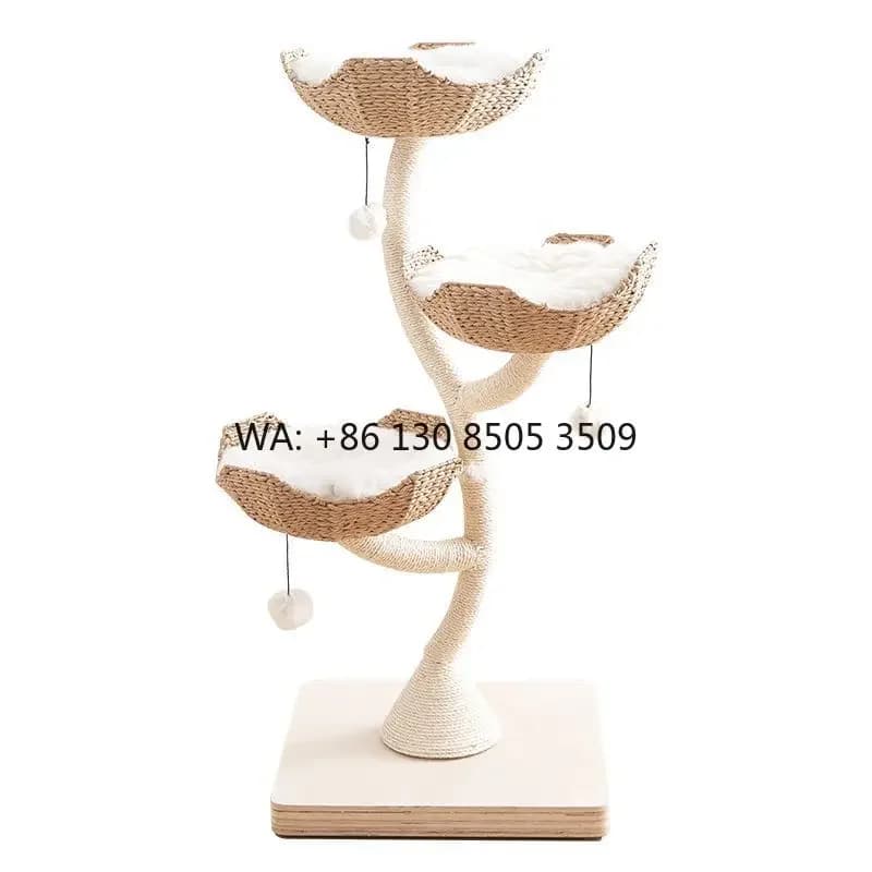 Natural Wood Cat Tree Solid Wood c Bed Hammock Large Size Cats Condo Climbing Cat Tree Basket