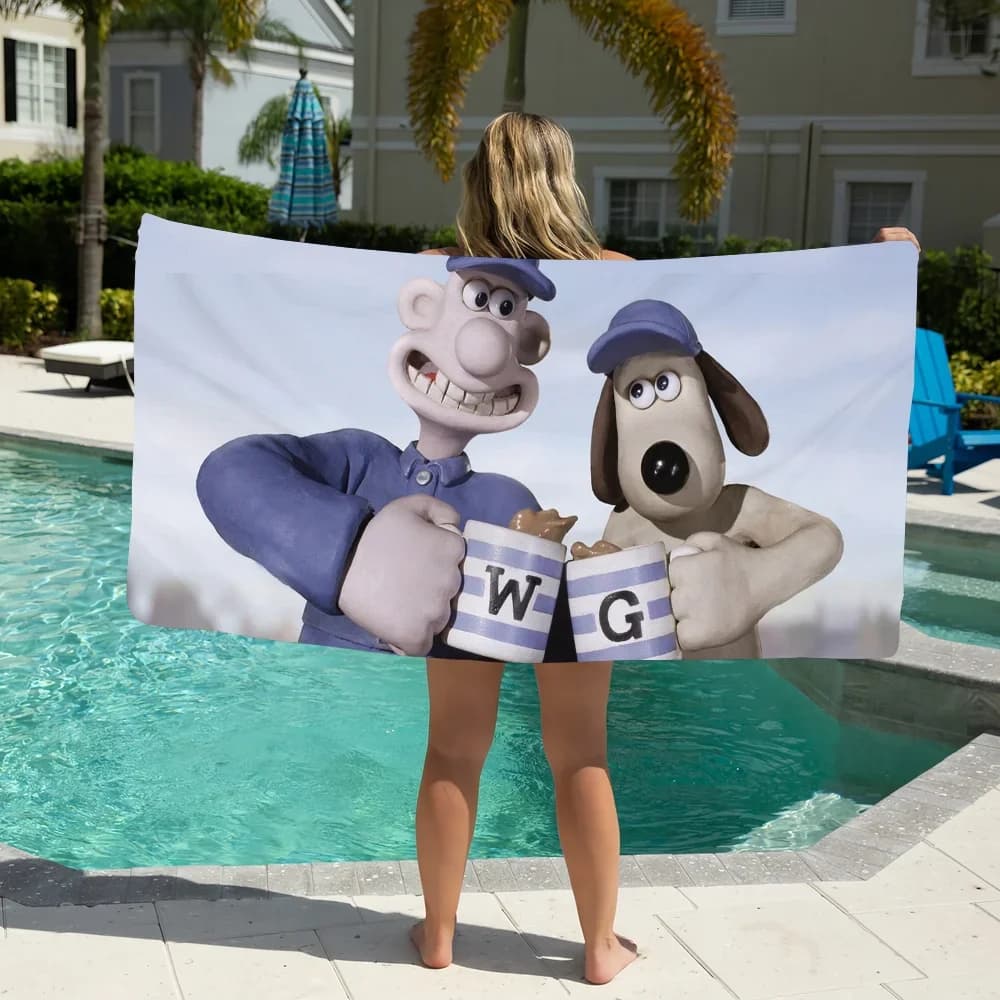 W-Wallace Cartoon e G-Gromit Piscina Asciugamano da spiaggia Portatile Quick Dry Sabbia da viaggio per esterni Coperta da bagno Tappetino sottile Asciugamano da bagno