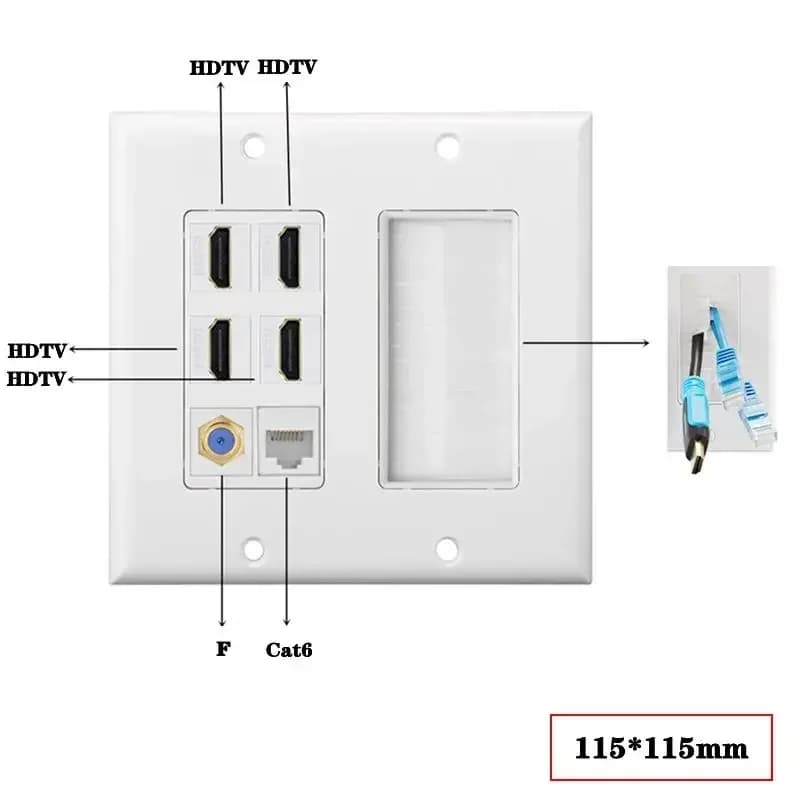 Presa a Muro Keystone Americana per Pannello Multimediale ad Alta Definizione, Compatibile HDMI, Coassiale TV Classe 6, 115*115mm