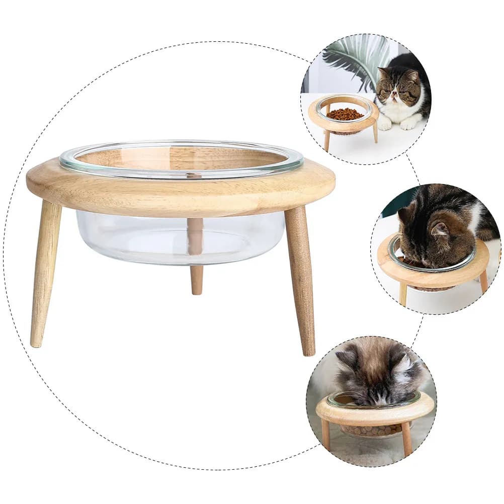 Set Ciotola in Vetro per Animali Domestici Color Kaki, Ciotola Rialzata per Gatti con Protezione Collo, Ciotola per Acqua e Cibo, Treppiede Rimovibile per l'Alimentazione degli Animali