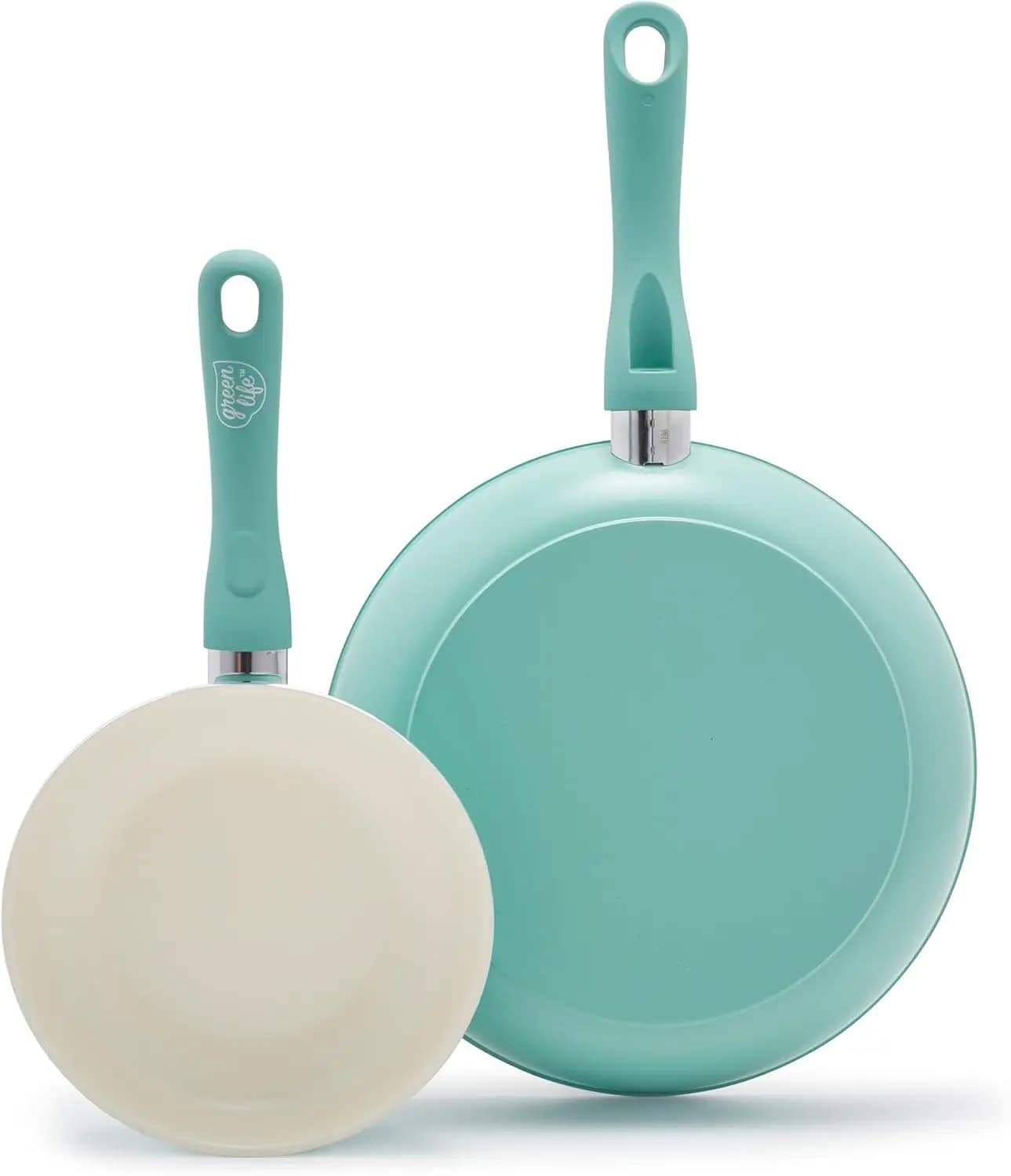 Set di padelle in ceramica non tossica (7 e 10 pollici), senza PFAS, lavabili in lavastoviglie e adatte al forno, con manici anti-calore per cucinare a casa, turchese
