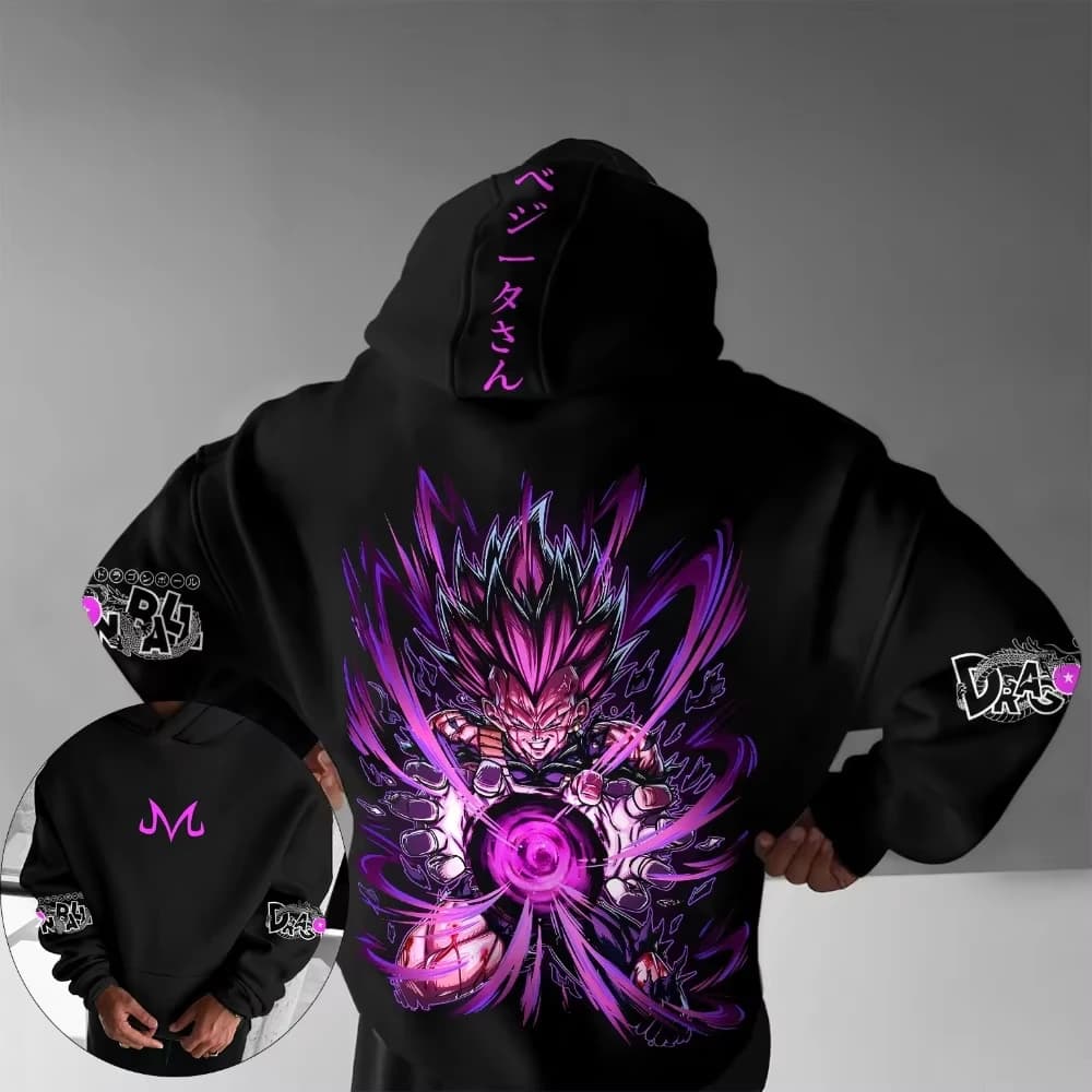 Felpa con cappuccio da uomo Dragon Ball Super Vegeta Anime giapponese Moda 2025 Felpa con cappuccio allentata in puro cotone stampato autunno/inverno al 100%