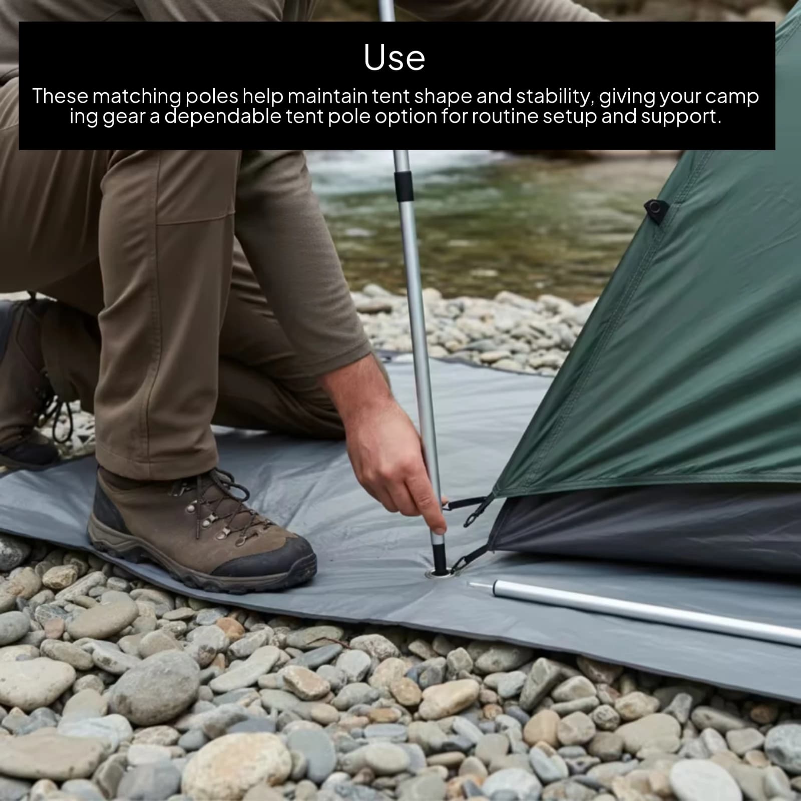 2 Pieces Folding Tent Pole Two-Section Galvanized Tent Pole Outdoor Gear Foldable