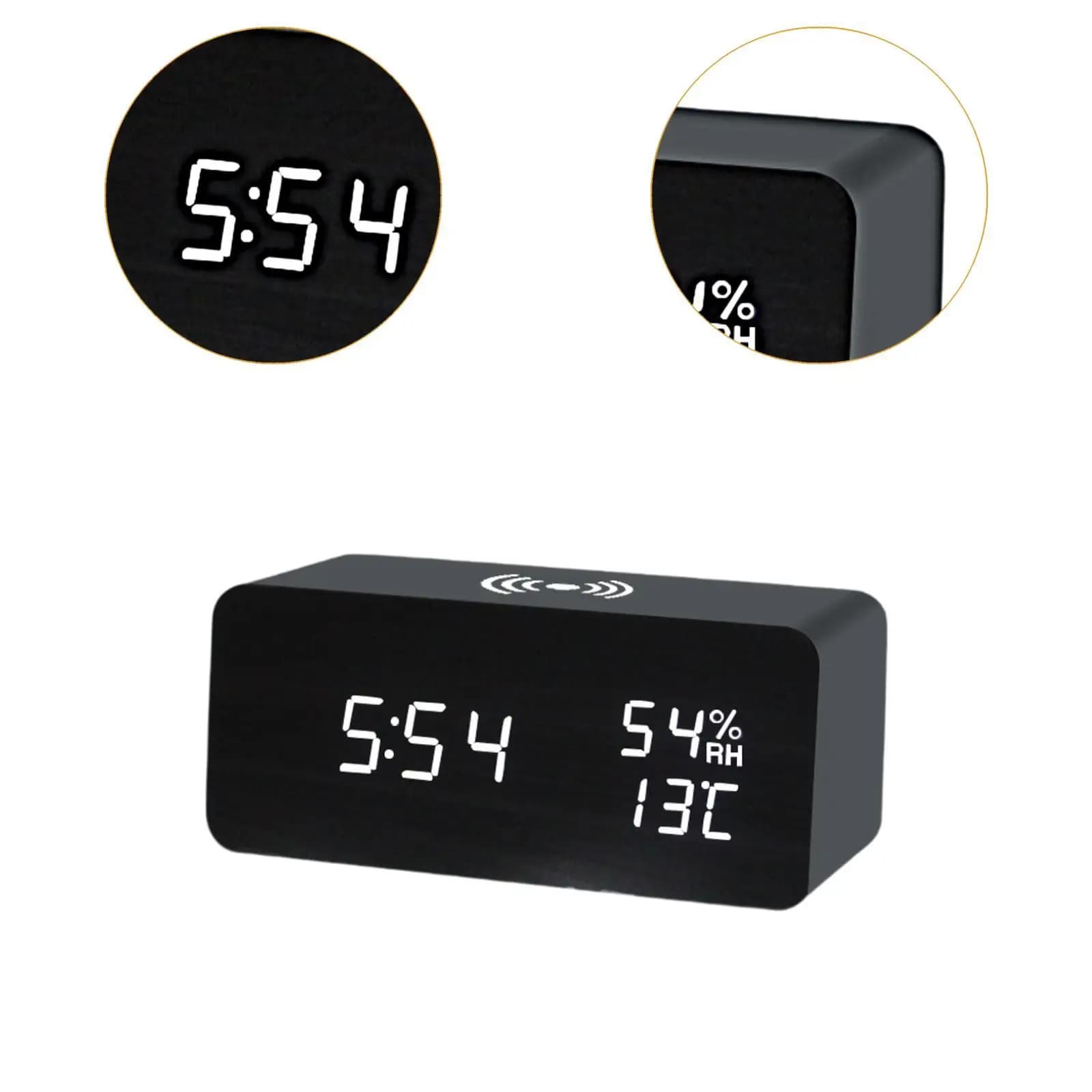 Sveglia Digitale LED con Caricatore Wireless, 3 Impostazioni di Allarme, Orologio da Tavolo per Comodino, Scrivania, Dormitorio, Ufficio, Decorazione Casa