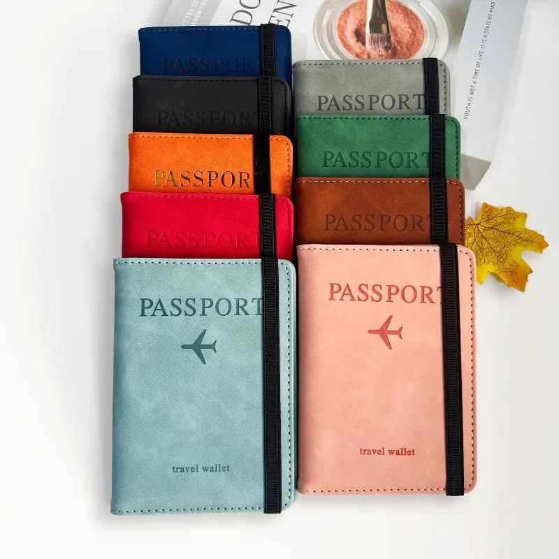 PU‑Leather Passport Holder, RFID‑Blocking Passport Cover, Multifunctional Card & Document Organizer Wallet