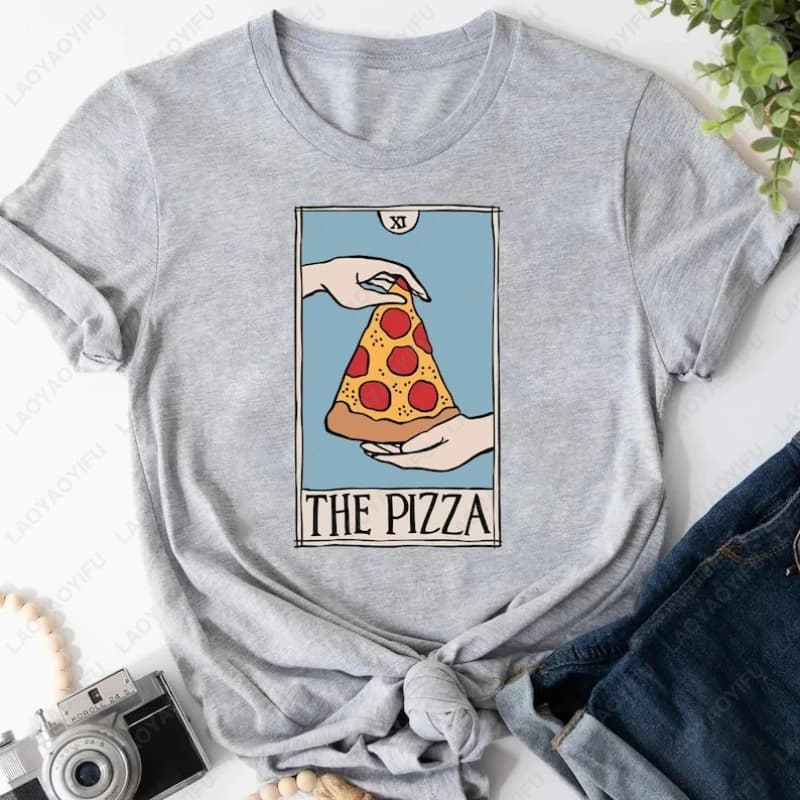 The Pizza Slice Tarot Card Graphic Funny Design Tops Cool Unique Food Casual Tees Men Women Cotton Vintage Unisex Adult Tshirt