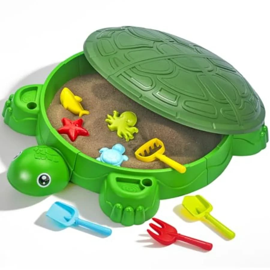 Set Sabbiera con Coperchio e Giocattoli da Spiaggia per Bambini 3-8 Anni, Cassetta Sensoriale per Gioco Interno ed Esterno con Copertura, Regalo Estivo Blu