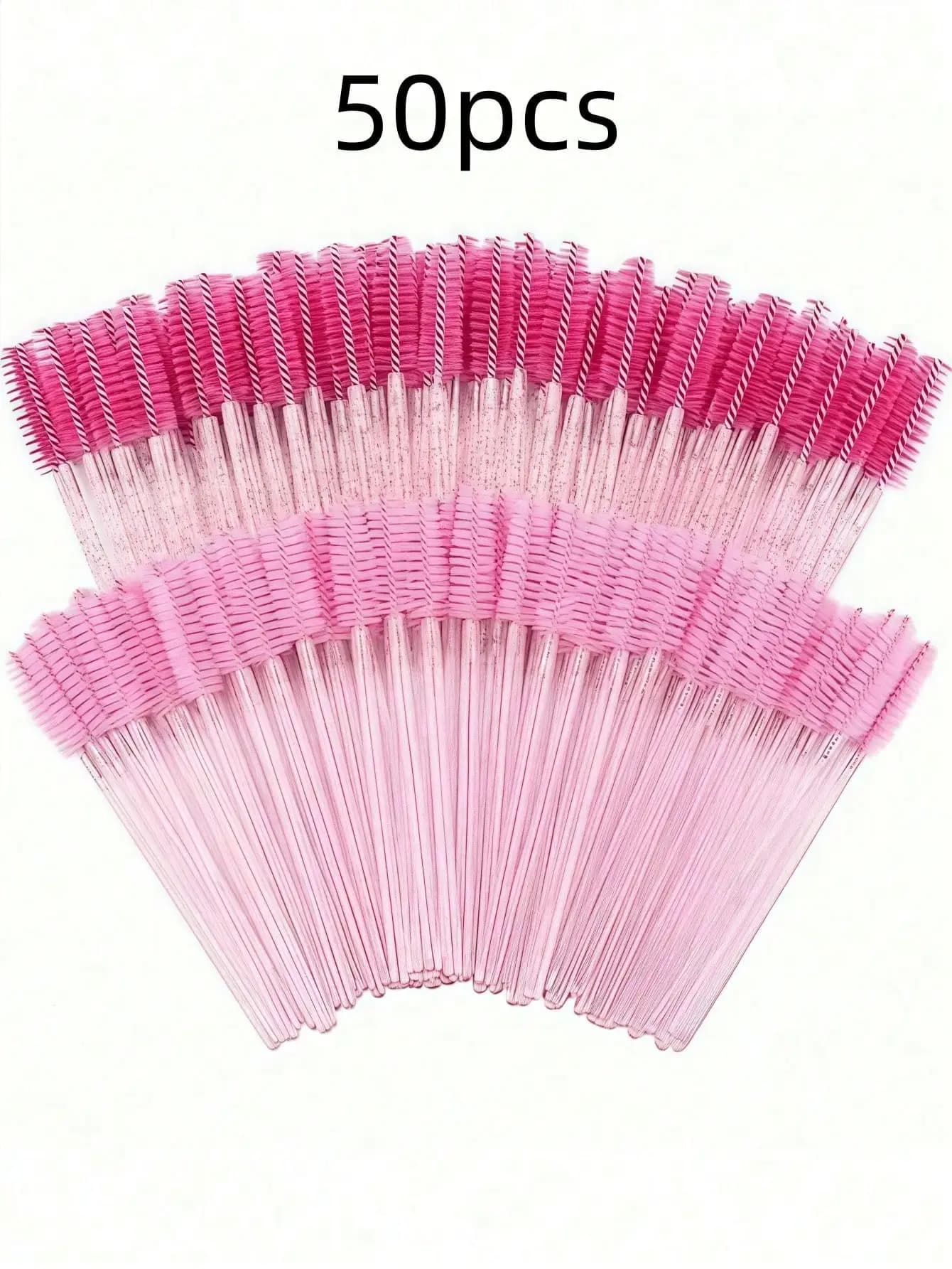 50-piece disposable mascara sticks - Spoolies in nylon bristles, pink and black set for eyelashes and eyebrows