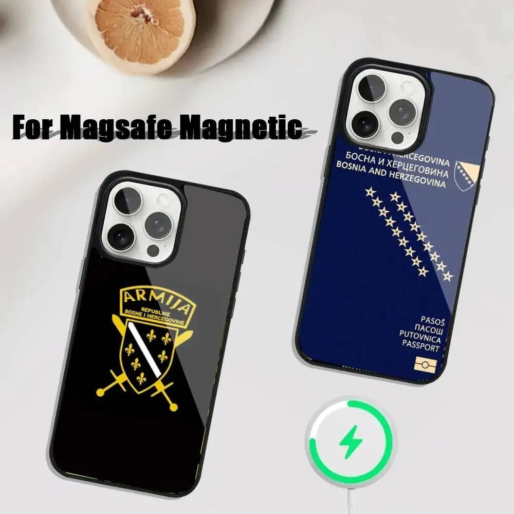 Custodia per passaporto Bosnia Erzegovina iPhone 17,16,15,14,13,12,11,Pro,Max,Plus,Mini,SE4,E Ricarica wireless magnetica Magsafe