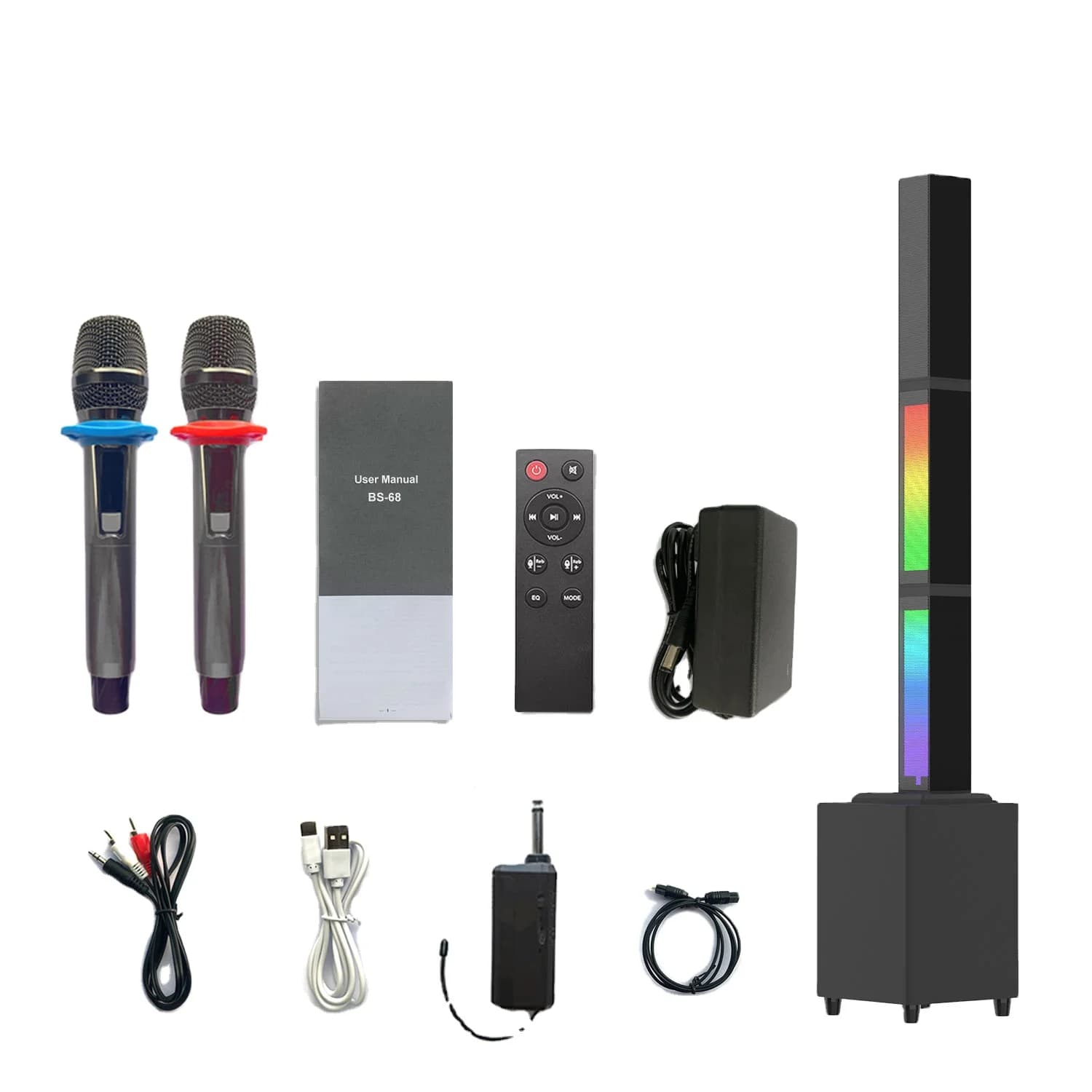 30W BS68 Soundbar for TV, 4" Subwoofer Home Theater System Soundbar, Bar Stereo Wireless Speakers Karaoke Machine Two Microphone