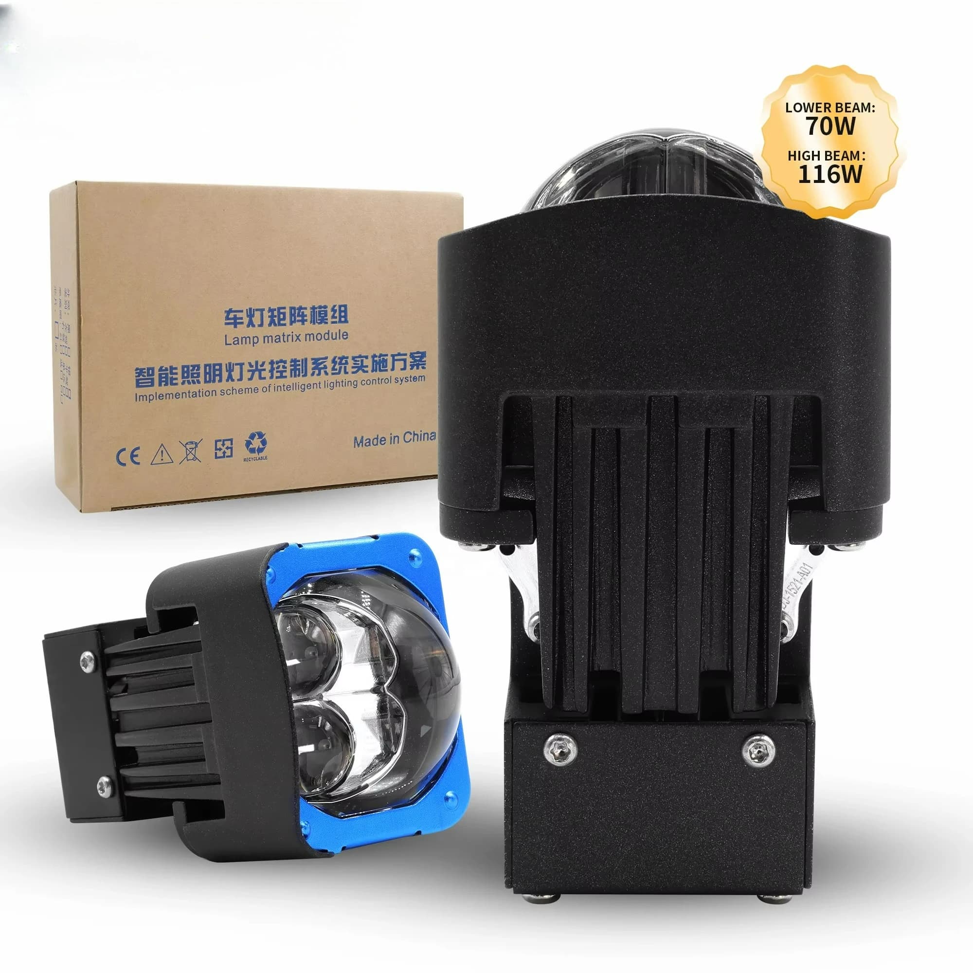 The new CLJ7 1.6-inch mini matrix module LED headlight 116W 6500K dual LED projector lens dual laser modified car headlights