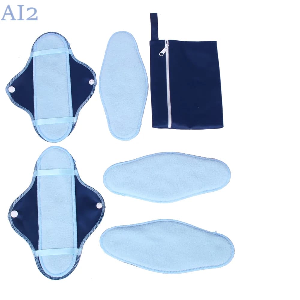 Reusable Super Absorbent Sanitary Pad Set Soft Washable Cloth Menstrual Pads with 2 Cover 5 Replacement Pads 1 Storage Bag
