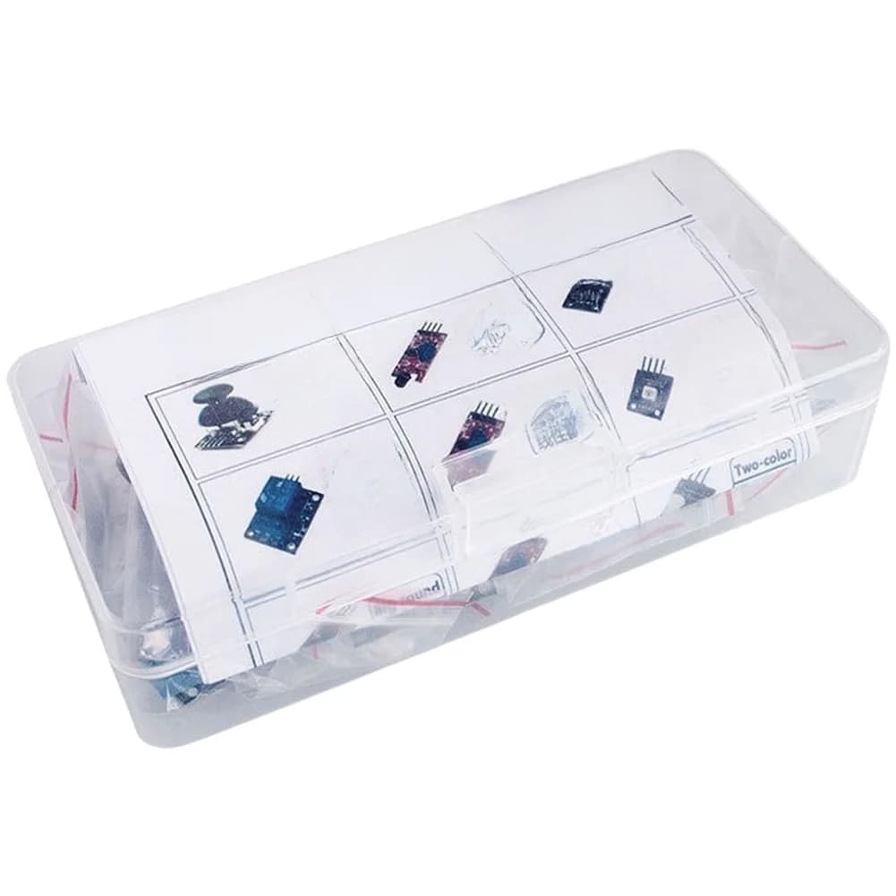 37/45 Sensors for Arduino with 5V power supply, plastic box, includes educational resources and mounting accessories