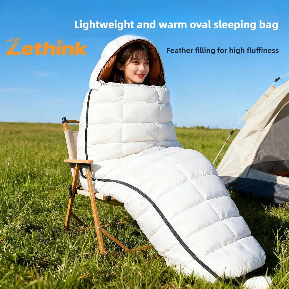 Portable Nylon camping bag for outdoor camping 4 seasons enlarged thickened in winter warm white duck-shaped egg-shaped jacket