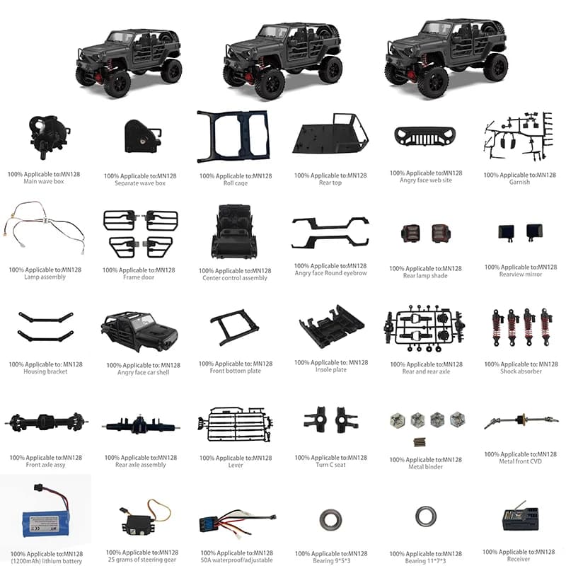 Parti per Auto RC SCY GANGMAO MN128: Pneumatici, Servosterzo, Telecomando, Scheda Madre, Scatola Ingranaggi, Albero di Trasmissione, Cuscinetti, Componenti per Crawler RC