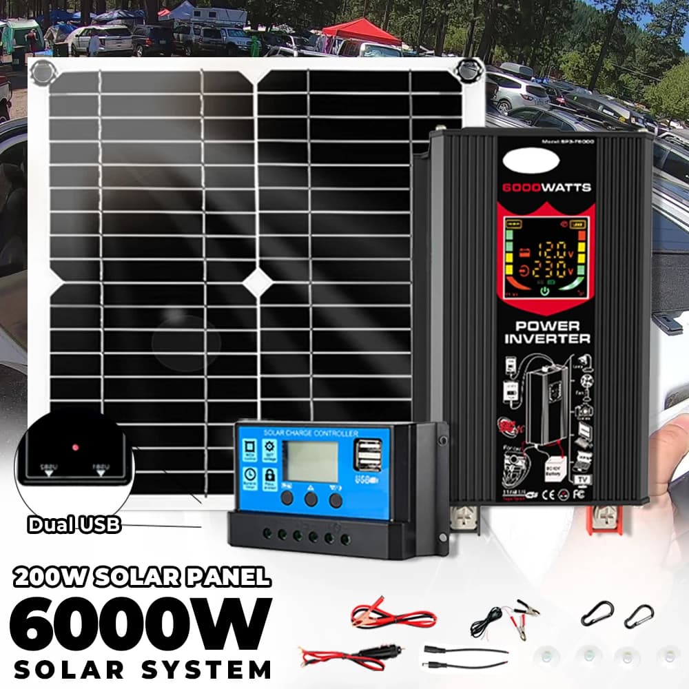 Sistema solare fuori rete per la casa 6000W 220v Inverter 30A Controller 5V Pannello solare Set completo per campeggio domestico per auto RV