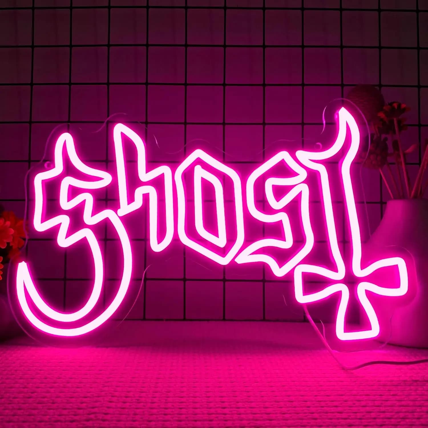 Ghost Satan Neon Light Sign estetica dimmerabile insegna al Neon per la decorazione della parete Room Party Shop Club Halloween Dorm Decor regalo di compleanno