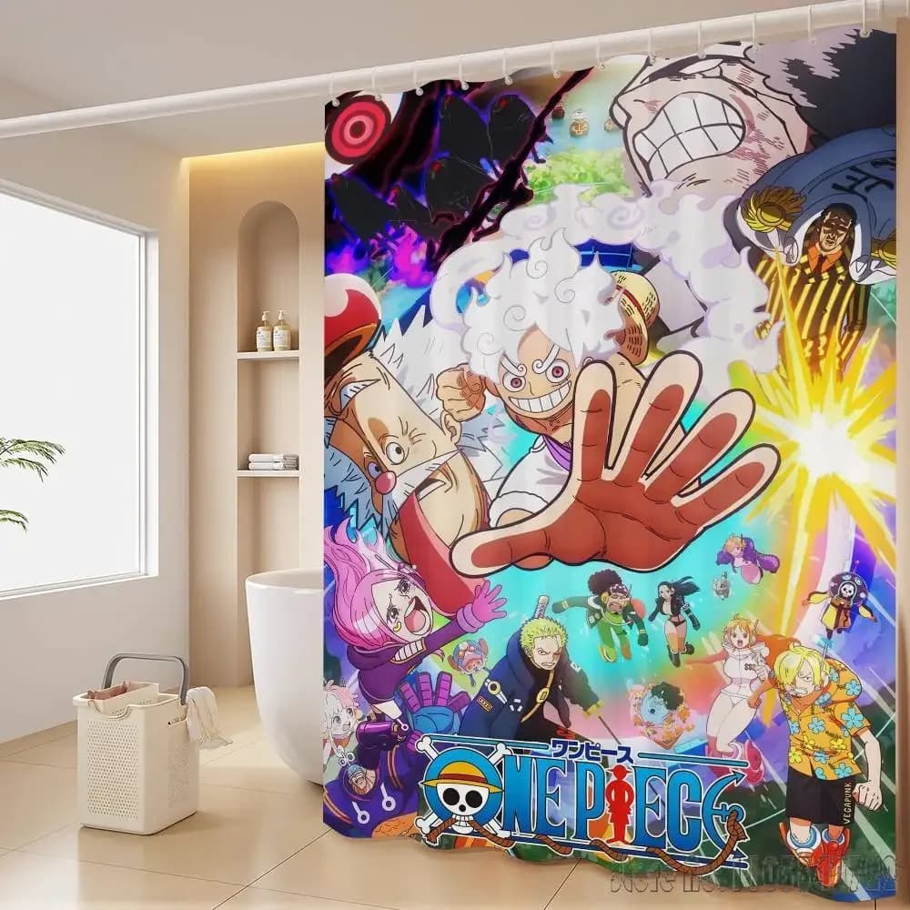 Tenda da Doccia One Piece Luffy Gear 5 Anime, Tenda da Bagno Impermeabile in Tessuto con Ganci, Tenda Decorativa per Bagno di Casa