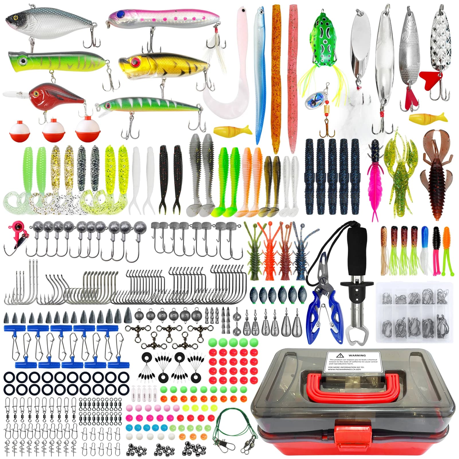 FREE FISHER Fishing equipment box, 491 mixed soft bait pieces, hard bait, ballast fishing gear