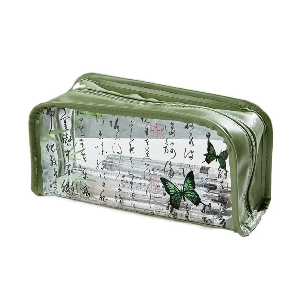 Chinese Ink Style Transparent Pencil Case Large-Capacity Plastic Stationery Storage Bag Versatile Portable Zippered Pencil Bag