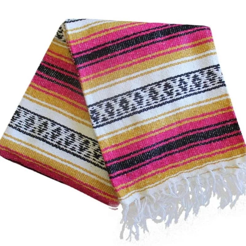 Cover in cotton braided with fringes and geometric tassels for beach, picnic, yoga - Multipurpose rug for outdoors with decorative finishes